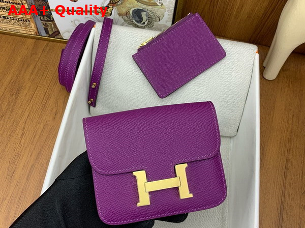 Hermes Constance Slim Wallet in Purple Epsom Calfskin Replica