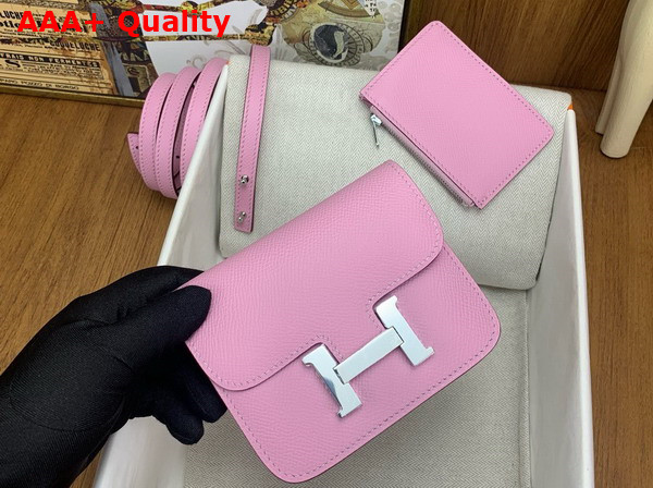 Hermes Constance Slim Wallet in Sakura Pink Epsom Calfskin Replica