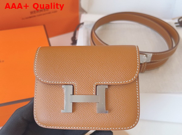 Hermes Constance Slim Wallet with Kelly Belt Gold Brown Epsom Calfskin Replica