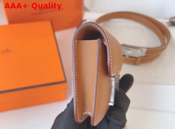 Hermes Constance Slim Wallet with Kelly Belt Gold Brown Epsom Calfskin Replica