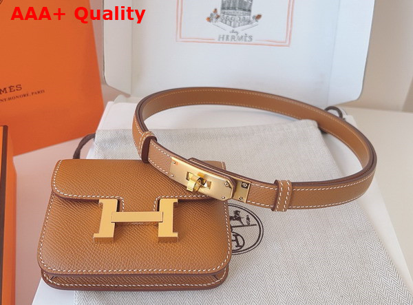 Hermes Constance Slim Wallet with Kelly Belt Gold Brown Epsom Calfskin Replica