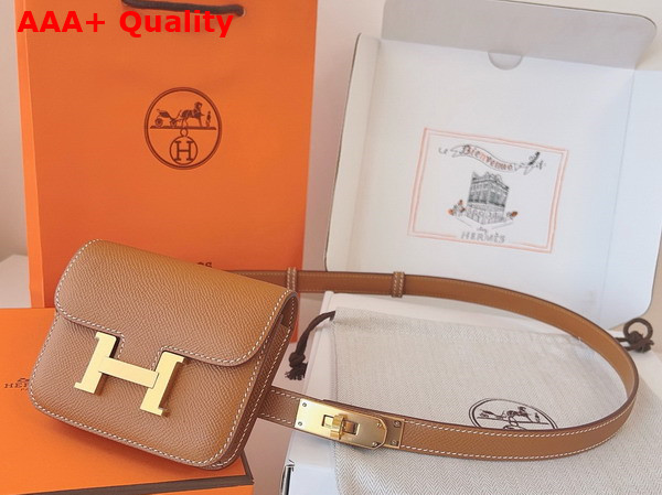 Hermes Constance Slim Wallet with Kelly Belt Gold Brown Epsom Calfskin Replica