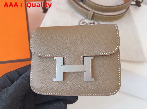 Hermes Constance Slim Wallet with Kelly Belt Taupe Epsom Calfskin Replica
