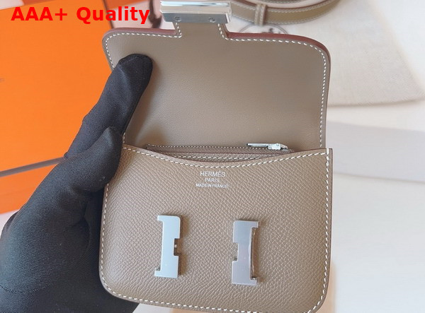 Hermes Constance Slim Wallet with Kelly Belt Taupe Epsom Calfskin Replica