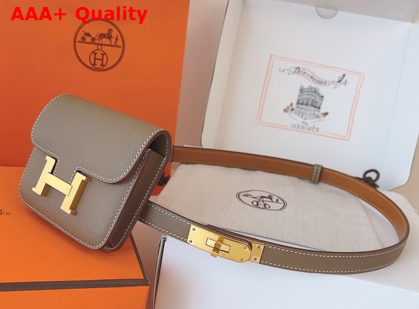 Hermes Constance Slim Wallet with Kelly Belt Taupe Epsom Calfskin Replica