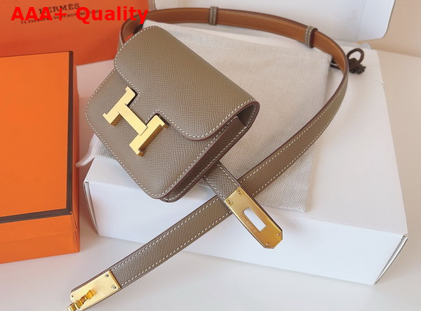 Hermes Constance Slim Wallet with Kelly Belt Taupe Epsom Calfskin Replica
