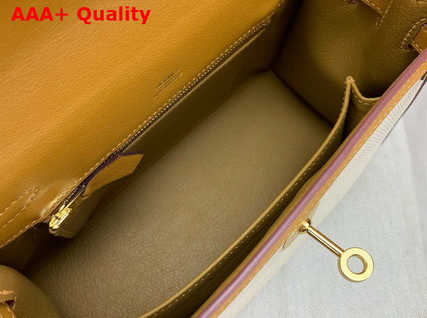 Hermes Constrast Kelly Sellier 25 Bag in Canvas and Swift Calfskin Natural and Sesame Replica