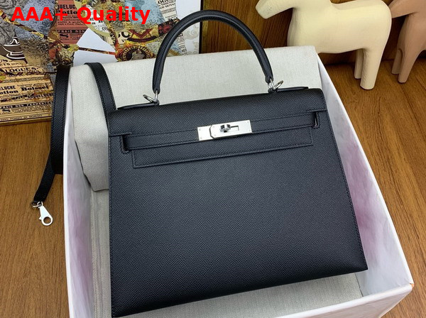 Hermes Contrast Kelly Sellier 25 Bag in Noir and Fuchsia Epsom Calfskin Replica
