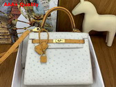 Hermes Contrast Kelly Sellier 25 Bag in Ostrich Leather Glacier and Sand Replica