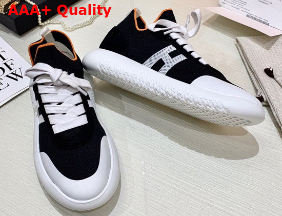 Hermes Crew Sneaker in Knit and Suede Goatskin with Signature Rubber Sole Black and White Replica