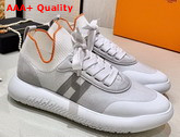 Hermes Crew Sneaker in Knit and Suede Goatskin with Signature Rubber Sole Blanc Gris Replica