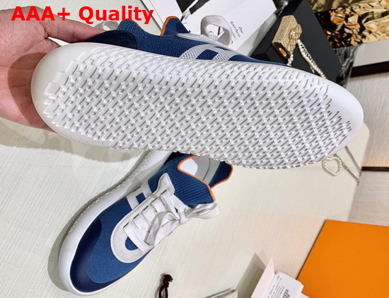 Hermes Crew Sneaker in Knit and Suede Goatskin with Signature Rubber Sole Blue and White Replica