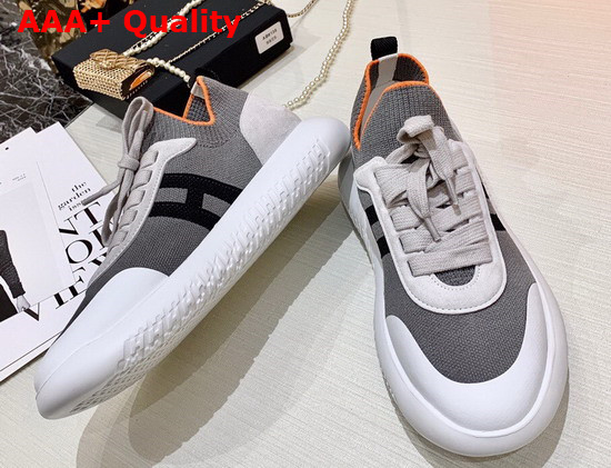 Hermes Crew Sneaker in Knit and Suede Goatskin with Signature Rubber Sole Gray and Black Replica