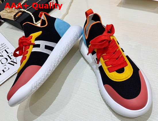 Hermes Crew Sneaker in Knit and Suede Goatskin with Signature Rubber Sole Multicolor Replica