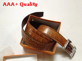 Hermes Crocodile Leather Men Belt Brown With Silver H Buckle Replica