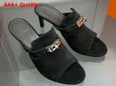 Hermes Cute Sandal in Black Suede Goatskin Replica