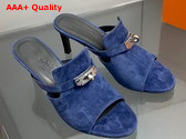 Hermes Cute Sandal in Blue Suede Goatskin Replica