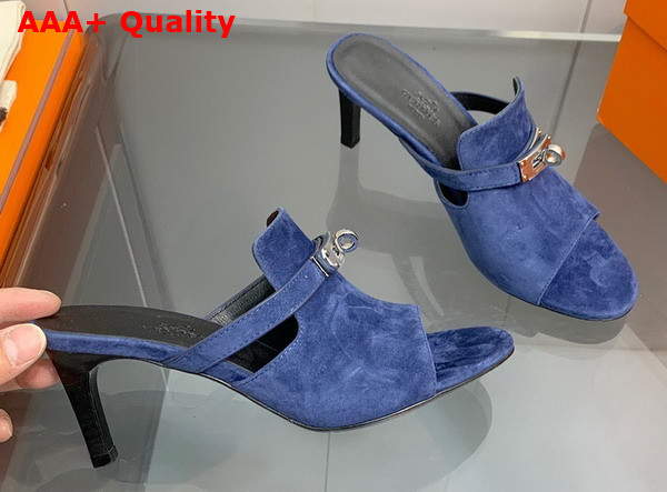 Hermes Cute Sandal in Blue Suede Goatskin Replica