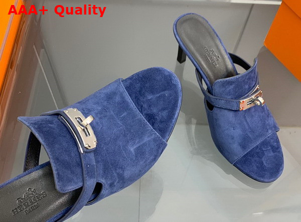 Hermes Cute Sandal in Blue Suede Goatskin Replica