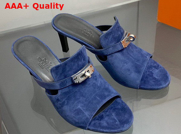 Hermes Cute Sandal in Blue Suede Goatskin Replica