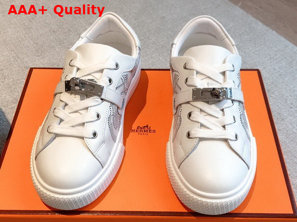 Hermes Day Sneaker Blanc Perforated Calfskin with Functional Palladium Plated Kelly Buckle Replica