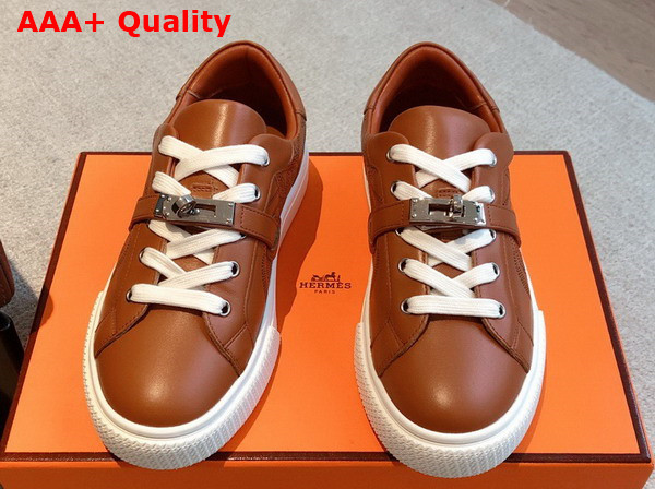 Hermes Day Sneaker Naturel Perforated Calfskin with Functional Palladium Plated Kelly Buckle Replica