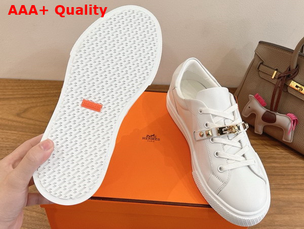 Hermes Day Sneaker in Blanc Calfskin with Kelly Buckle and Iconic Medor Studs Replica