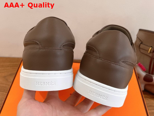 Hermes Day Sneaker in Coffee Calfskin with Kelly Buckle and Iconic Medor Studs Replica