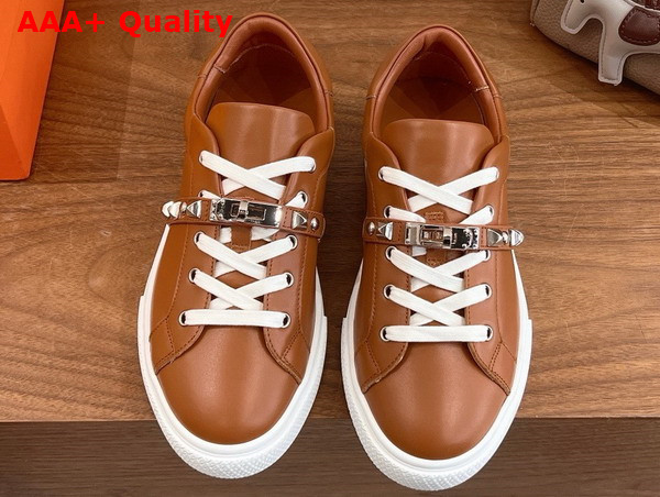 Hermes Day Sneaker in Naturel Calfskin with Kelly Buckle and Iconic Medor Studs Replica
