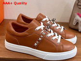 Hermes Day Sneaker in Naturel Calfskin with Kelly Buckle and Iconic Medor Studs Replica