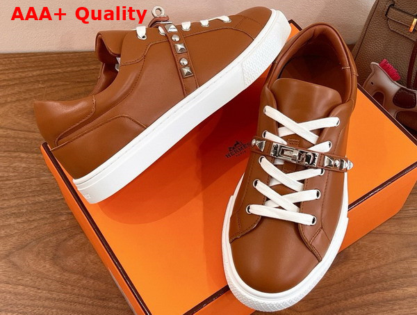 Hermes Day Sneaker in Naturel Calfskin with Kelly Buckle and Iconic Medor Studs Replica