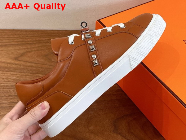 Hermes Day Sneaker in Naturel Calfskin with Kelly Buckle and Iconic Medor Studs Replica