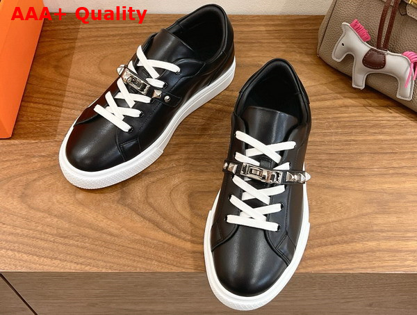 Hermes Day Sneaker in Noir Calfskin with Kelly Buckle and Iconic Medor Studs Replica