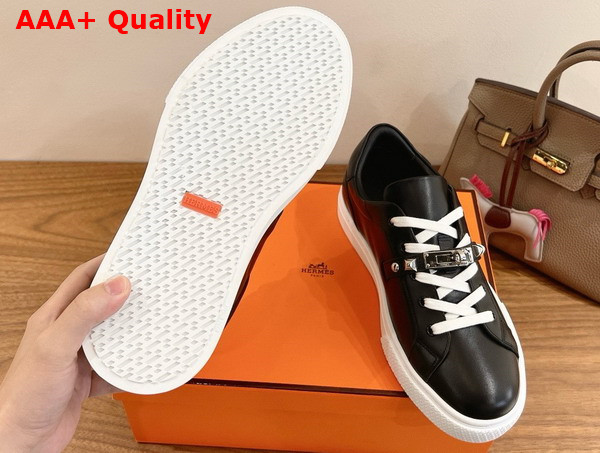 Hermes Day Sneaker in Noir Calfskin with Kelly Buckle and Iconic Medor Studs Replica