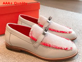 Hermes Destin Loafer in Beige Glaise Framboise Calfskin and Fringed Canvas Replica