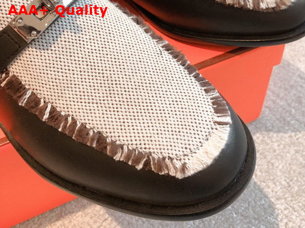 Hermes Destin Loafer in Black Calfskin and Fringed Canvas Replica
