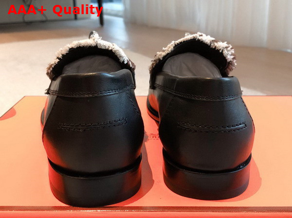 Hermes Destin Loafer in Black Calfskin and Fringed Canvas Replica