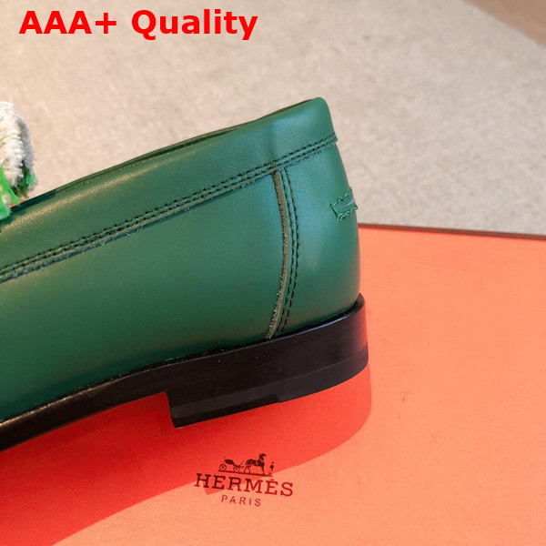 Hermes Destin Loafer in Green Calfskin and Fringed Canvas Replica