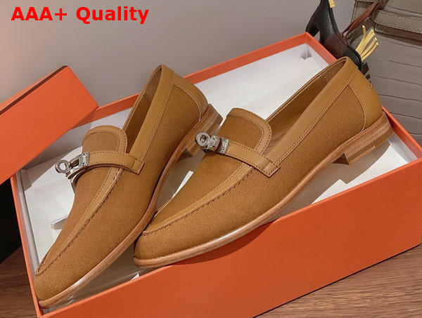 Hermes Destin Loafer in Naturel Canvas and Calfskin Replica
