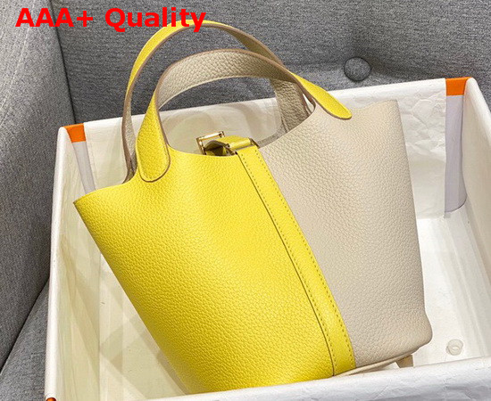 Hermes Dual Color Picotin Lock 18 Bag in Taurillon Clemence Leather Beige and Yellow Replica