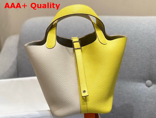 Hermes Dual Color Picotin Lock 18 Bag in Taurillon Clemence Leather Beige and Yellow Replica