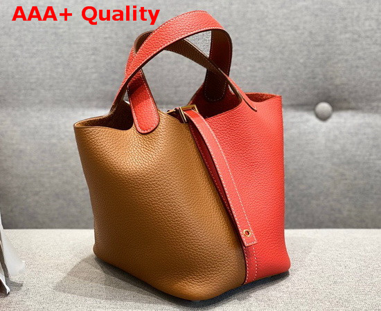 Hermes Dual Color Picotin Lock 18 Bag in Taurillon Clemence Leather Tan and Red Replica