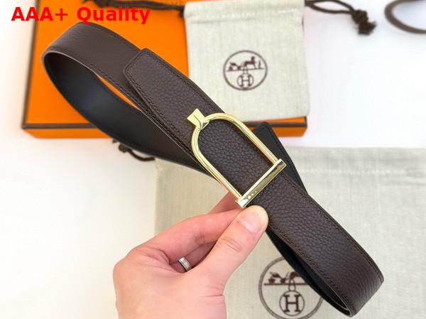 Hermes Ecrin Belt Buckle Reversible Leather Strap 32mm Coffee and Black Replica