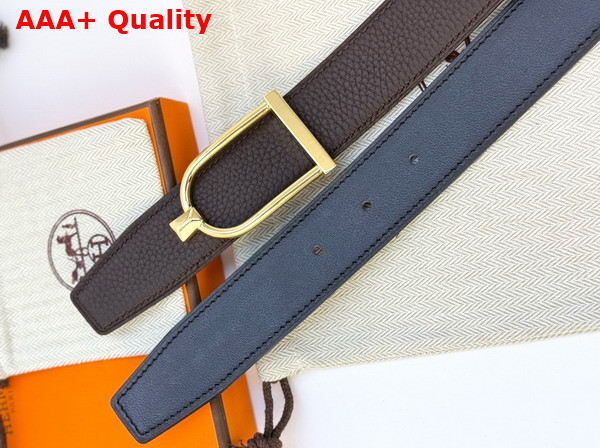 Hermes Ecrin Belt Buckle Reversible Leather Strap 32mm Coffee and Black Replica