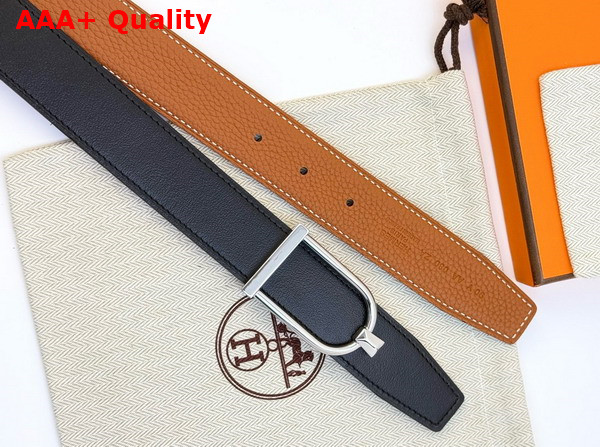 Hermes Ecrin Belt Buckle Reversible Leather Strap 32mm Noir Gold Replica