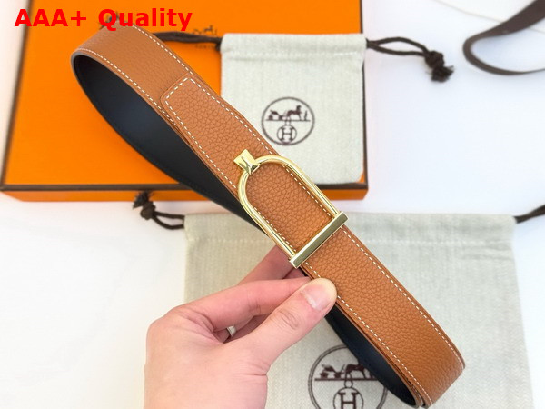 Hermes Ecrin Belt Buckle Reversible Leather Strap 32mm Noir Gold Replica