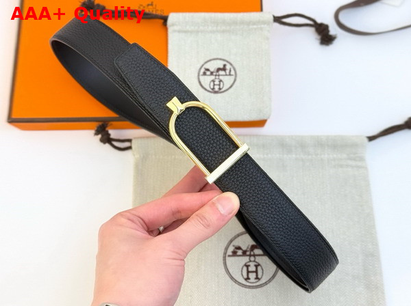 Hermes Ecrin Belt Buckle Reversible Leather Strap 32mm Noir Replica