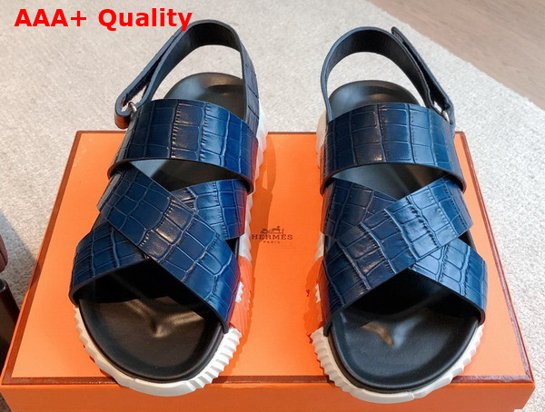 Hermes Electric Sandal in Blue Crocodile Embossed Calfskin Replica