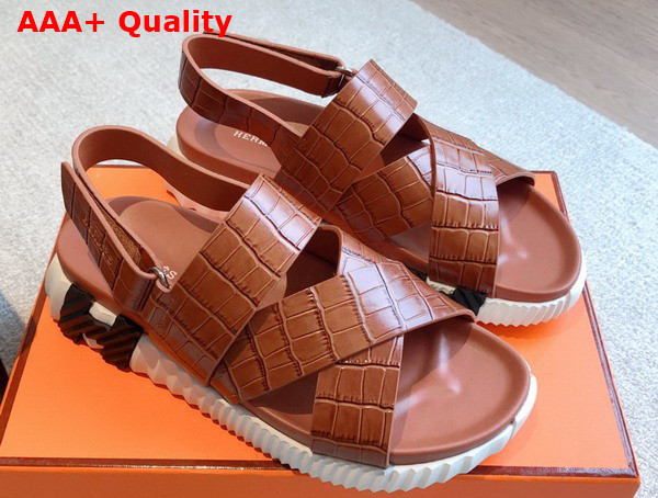 Hermes Electric Sandal in Brown Crocodile Embossed Calfskin Replica
