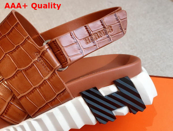 Hermes Electric Sandal in Brown Crocodile Embossed Calfskin Replica